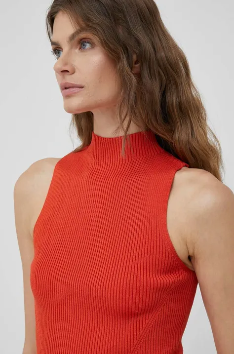 Calvin Klein vesta femei, culoarea portocaliu, cu turtleneck