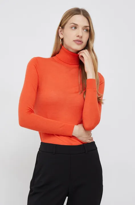 Calvin Klein gyapjú pulóver könnyű, női, narancssárga, garbónyakú