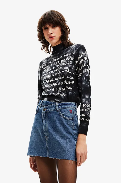 Desigual sweter damski kolor czarny lekki z półgolfem