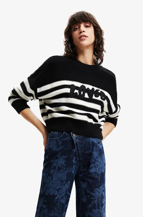 Desigual sweter z domieszką wełny damski kolor czarny lekki