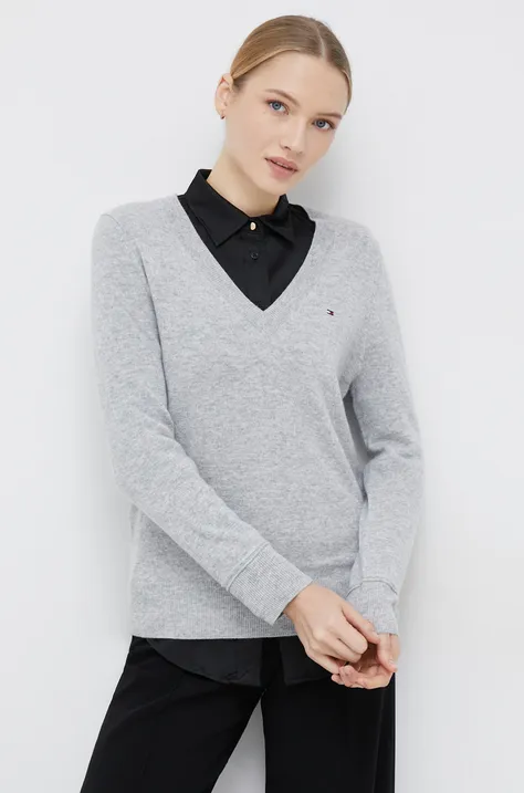 Шерстяной свитер Tommy Hilfiger женский цвет серый лёгкий