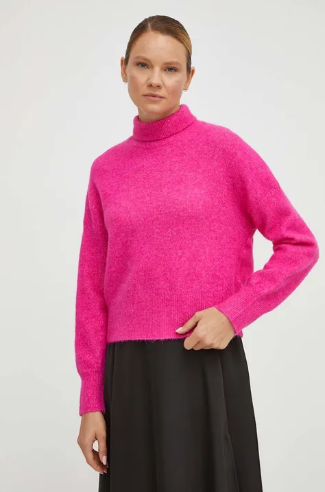 Samsoe Samsoe sweter wełniany kolor różowy z półgolfem