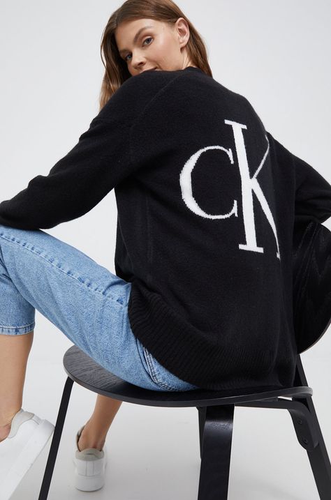 Calvin Klein Jeans kardigán gyapjú keverékből
