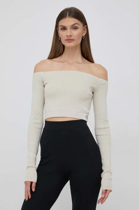 Calvin Klein Jeans pulover femei, culoarea bej, light