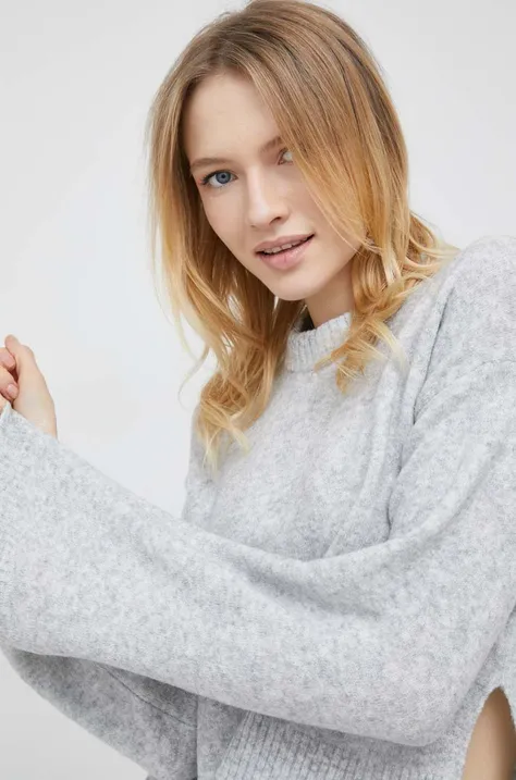 Pulover s dodatkom vune Calvin Klein Jeans za žene, boja: siva, lagani, s poludolčevitom