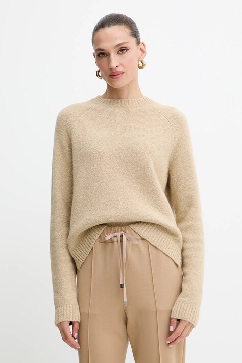 BOSS sweter z domieszką wełny damski kolor beżowy 50478315