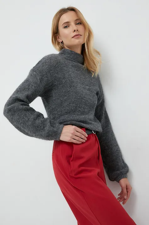 Sisley sweter damski kolor szary z półgolfem