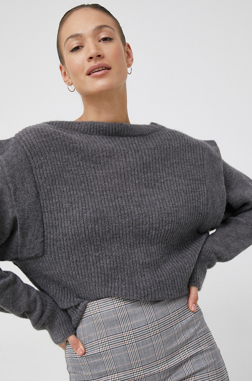 Sisley sweter z domieszką wełny damski kolor szary