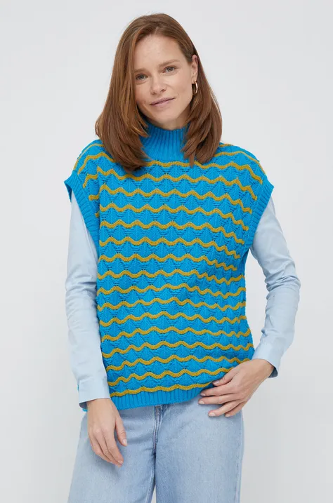 Вълнен пуловер United Colors of Benetton дамски от лека материя с ниско поло