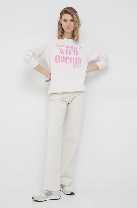 Pulover s primesjo volne United Colors of Benetton X Pantone ženski, roza barva