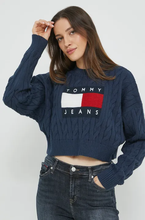 Pulover Tommy Jeans za žene, boja: tamno plava,