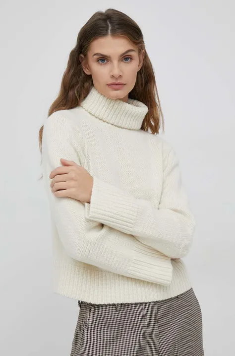 Polo Ralph Lauren sweter wełniany kapsuła Creamy Dreamy damski kolor beżowy ciepły z golfem