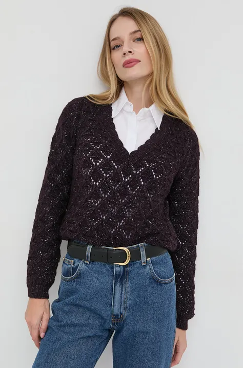 Morgan sweter z domieszką wełny damski kolor fioletowy lekki