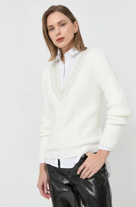 Pulover s dodatkom vune Morgan za žene, boja: bijela