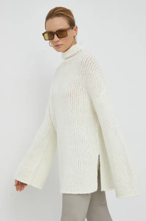 By Malene Birger sweter wełniany Amin kolor beżowy z półgolfem
