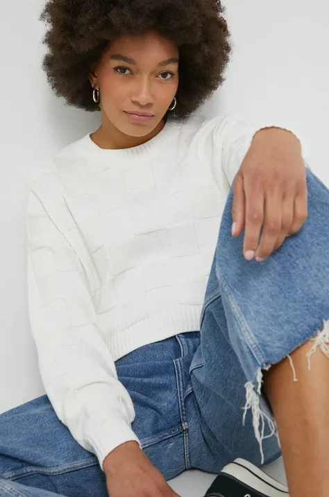 Pamučni pulover Hollister Co. za žene, boja: bijela, lagani