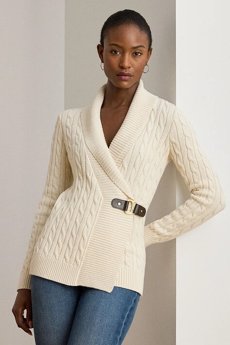 Βαμβακερή ζακέτα Lauren Ralph Lauren χρώμα: καφέ, 200808258