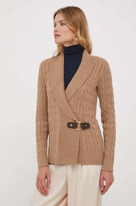 Βαμβακερό πουλόβερ Lauren Ralph Lauren γυναικεία, χρώμα: μπεζ