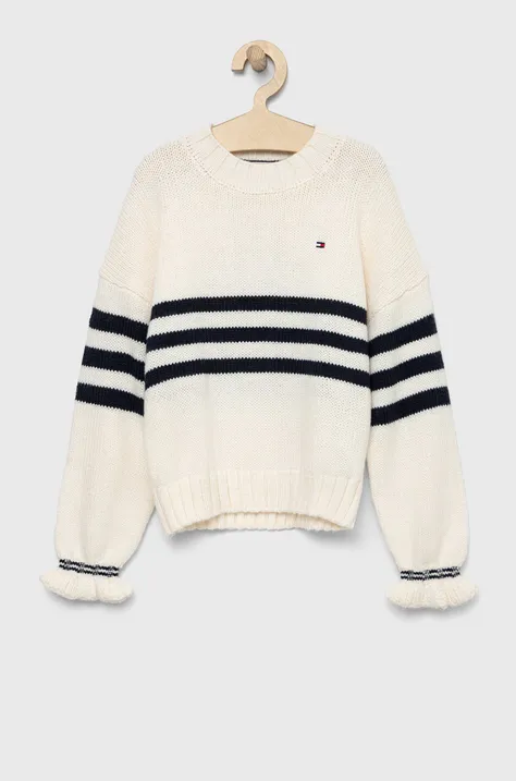 Tommy Hilfiger sweter z domieszką wełny dziecięcy kolor beżowy ciepły