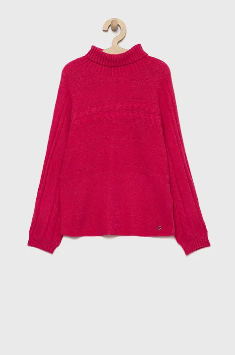 Guess sweter z domieszką wełny dziecięcy kolor różowy lekki
