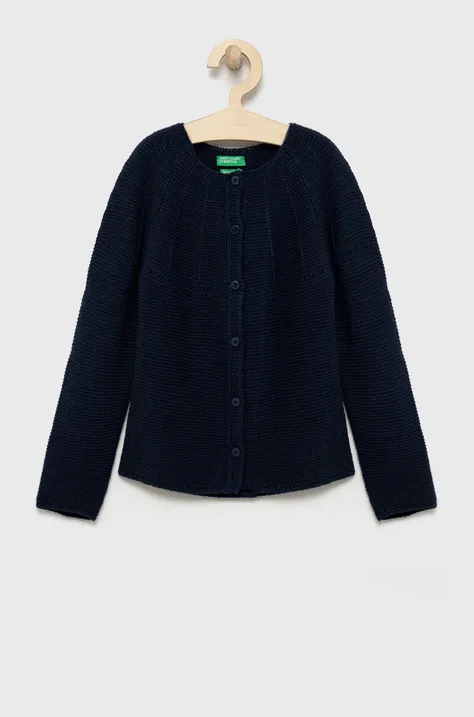 Детски пуловер с вълна United Colors of Benetton в тъмносиньо от лека материя