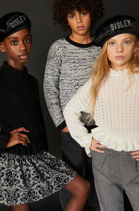 Sisley sweter z domieszką wełny dziecięcy kolor biały lekki
