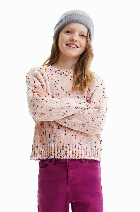 Детски пуловер Desigual в розово от лека материя
