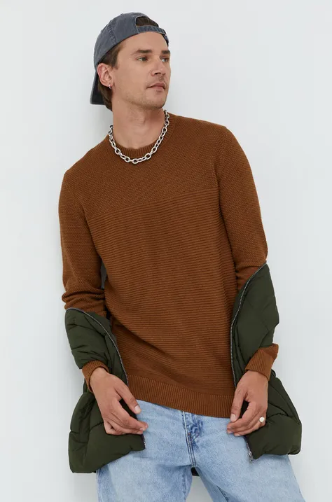 Bavlnený sveter Tom Tailor pánsky, hnedá farba, tenký,