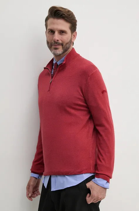 Шерстяной свитер Paul&Shark мужской цвет красный лёгкий с полугольфом