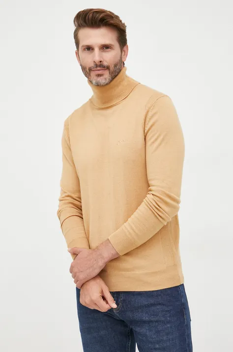 Guess sweter z domieszką wełny męski kolor beżowy lekki z golferm