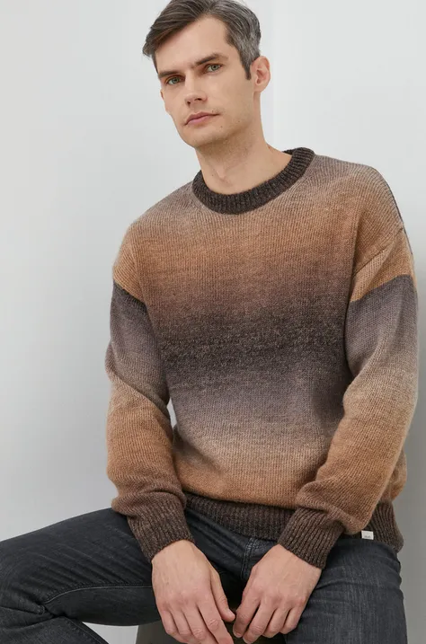 Liu Jo sweter z domieszką wełny męski kolor brązowy
