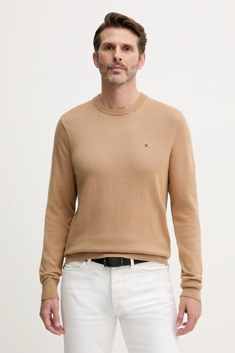 Tommy Hilfiger sweter z domieszką kaszmiru kolor brązowy lekki MW0MW28046
