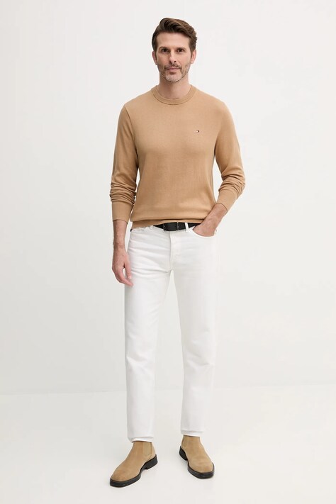 Tommy Hilfiger sweter z domieszką kaszmiru kolor brązowy lekki MW0MW28046
