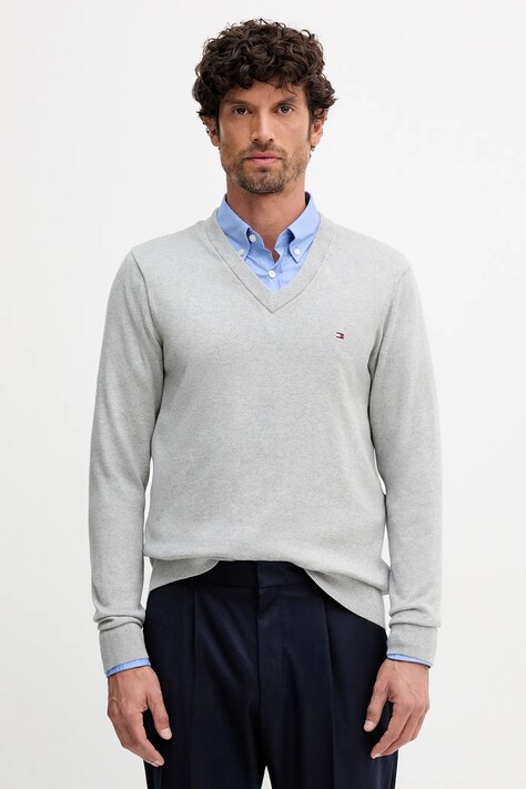 Tommy Hilfiger pulover din amestec de casmir barbati, culoarea gri, light