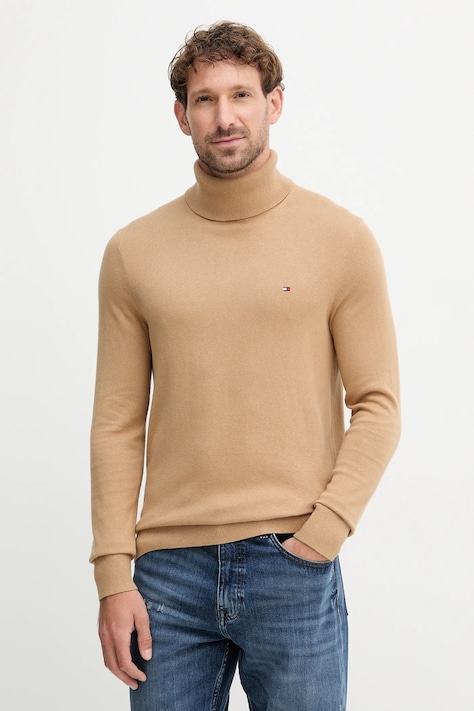 Tommy Hilfiger pulóver kasmír keverékből könnyű, sötétkék, garbónyakú, MW0MW28048