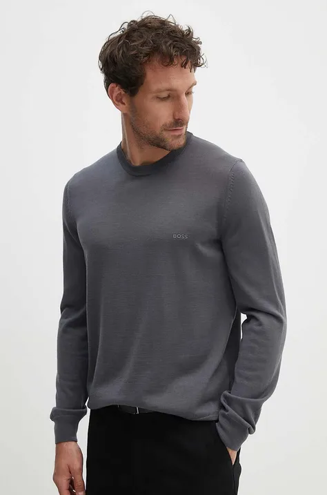 Шерстяной свитер BOSS мужской цвет серый