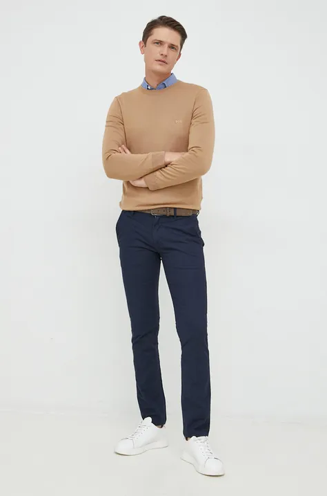 BOSS sweter wełniany męski kolor beżowy