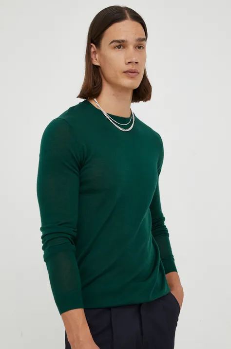 Bruuns Bazaar gyapjú pulóver könnyű, férfi, zöld