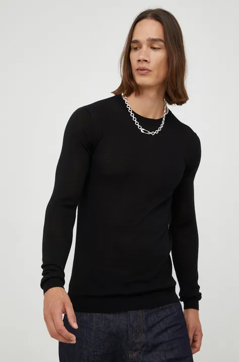 Шерстяной свитер Bruuns Bazaar мужской цвет чёрный лёгкий
