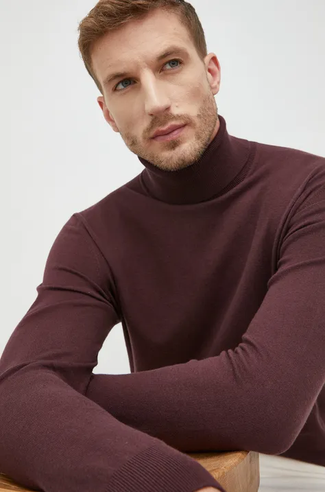 Sisley pulóver könnyű, férfi, bordó, garbónyakú