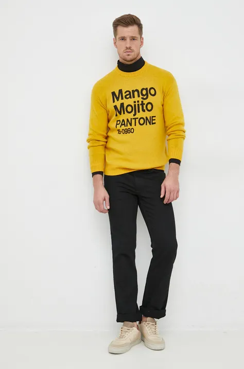 United Colors of Benetton gyapjúkeverék pulóver X Pantone könnyű, férfi, sárga