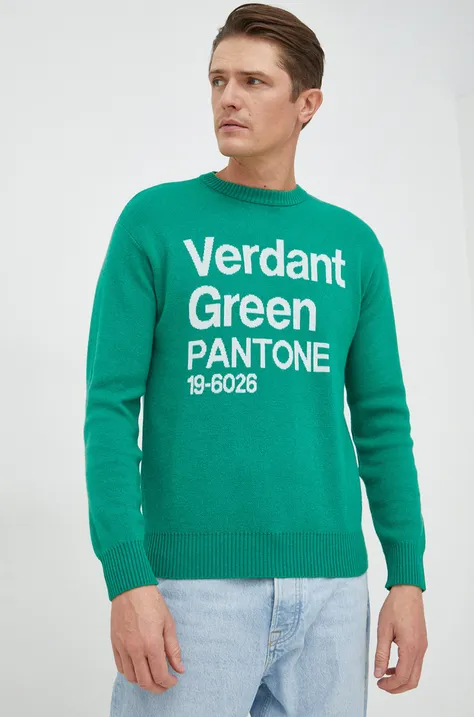 United Colors of Benetton sweter z domieszką wełny męski kolor zielony