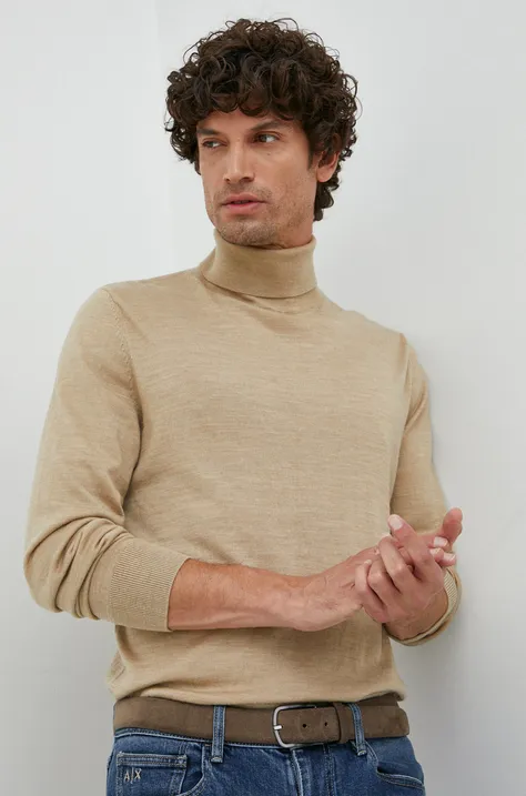 GAP sweter wełniany męski kolor beżowy lekki z golferm