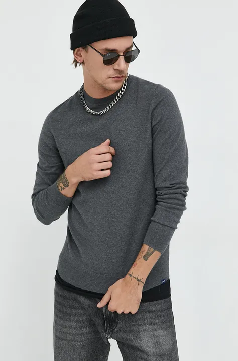 Пуловер с кашмир Superdry мъжки в сиво от лека материя