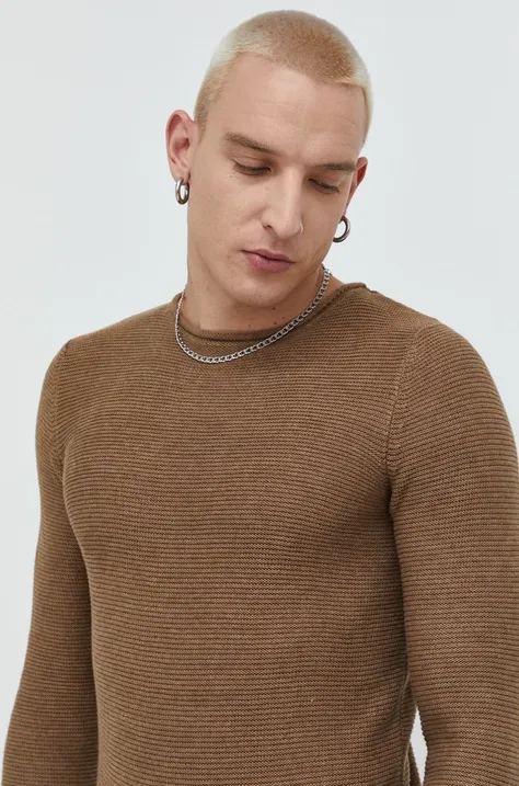 Solid sweter męski kolor brązowy lekki