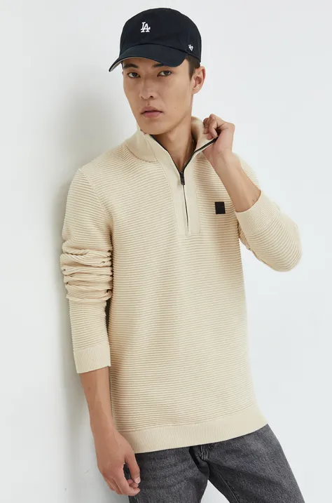 Solid sweter bawełniany męski kolor beżowy lekki z golferm