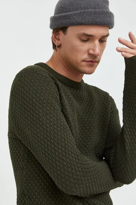 Solid sweter bawełniany męski kolor zielony