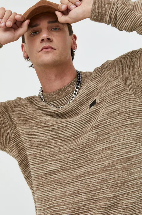 Solid sweter bawełniany męski kolor beżowy lekki