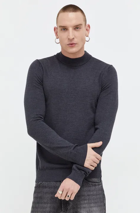 HUGO sweter wełniany męski kolor szary lekki