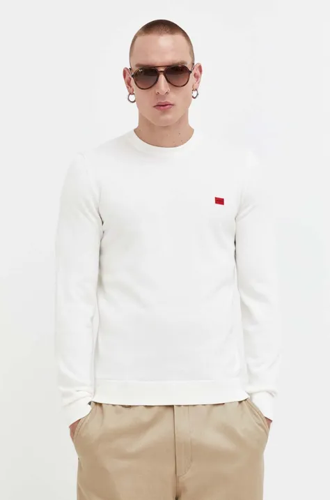 Бавовняний светр HUGO колір бежевий легкий